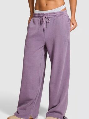 NWT VS PINK Campus Fleece Wide Leg Split Hem Sweats (Small Short) & Tee NWOT (S)
